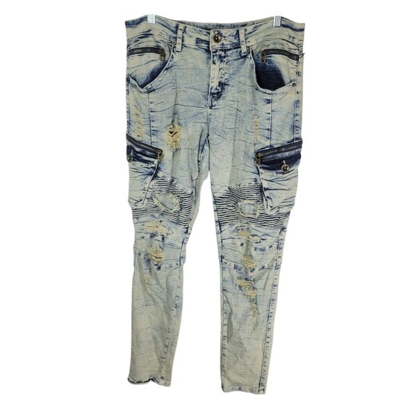 Redfox Womens Size 11 Blue Distressed Cargo Skinny Jeans - Picture 1 of 10